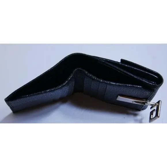 Authentic Vintage Gucci G Clip Bifold Compact Wallet Black Leather Made Italy - Picture 6 of 11